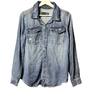 KUT From The Kloth Women's Button-Down Blue Denim Long Sleeve Shirt Size Medium